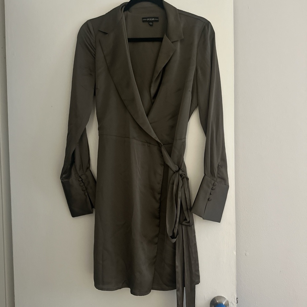 Guess Khaki Long Sleeve Wrap Dress